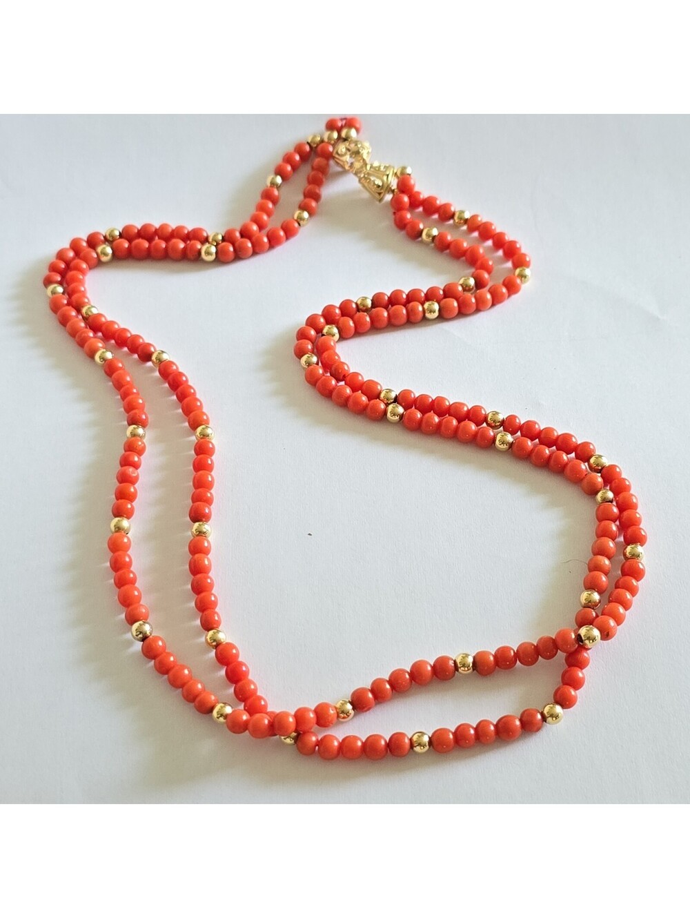 Antique 14k solid gold Genuine  Coral duble strand necklace